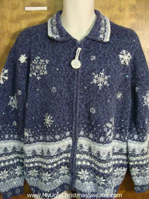 Two Sided Blue Snow Themed Xmas Sweater