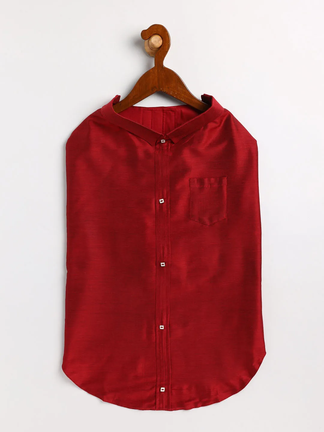 Vastramay Cats Cotton Blend Maroon Shirt With Angavastram