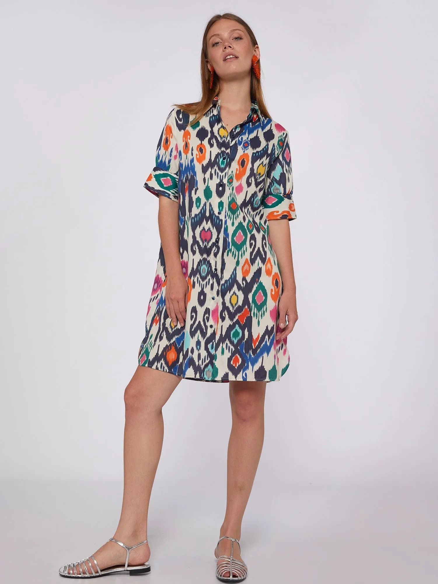 Vilagallo Hester Ikat Cotton Print Dress Multi