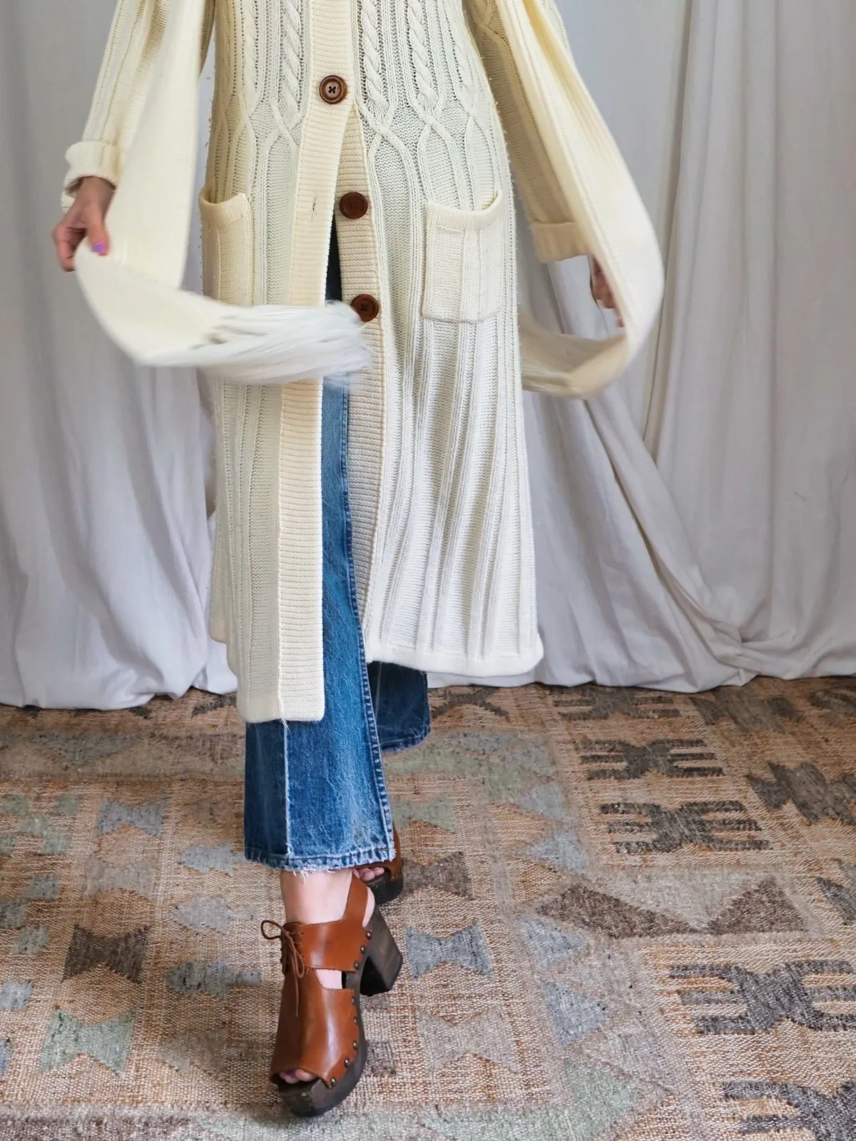 Vintage Vanilla Long Cable Knit Sweater