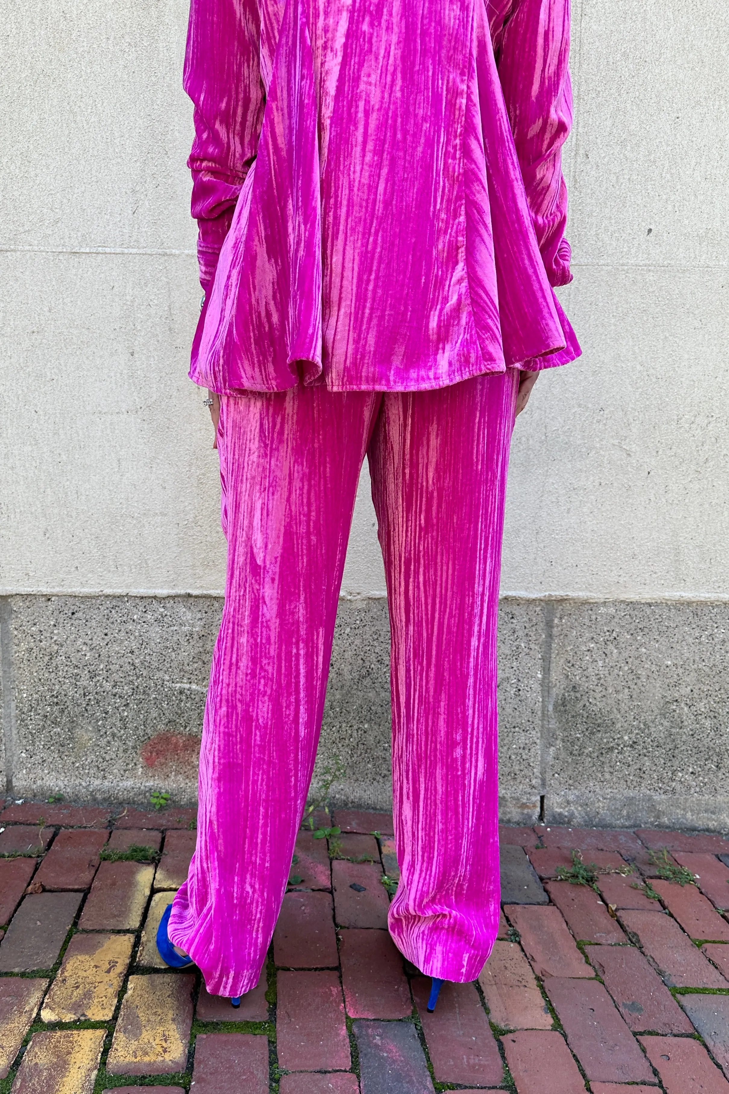 Vivetta - Scrunched Velvet Trousers: Fuschia