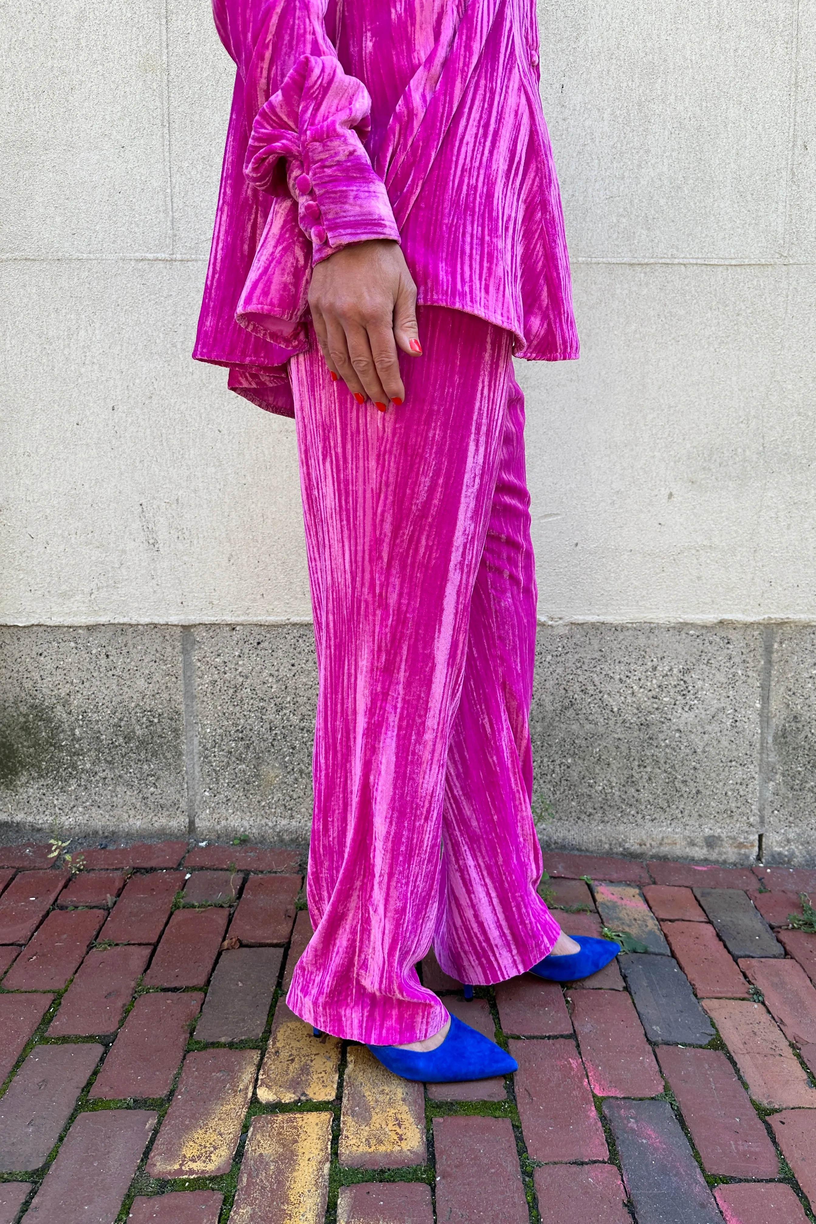 Vivetta - Scrunched Velvet Trousers: Fuschia