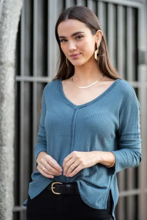 Waffle Knit Top in Teal