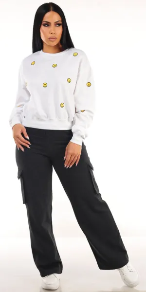 White Fleece Cargo Pants Combo