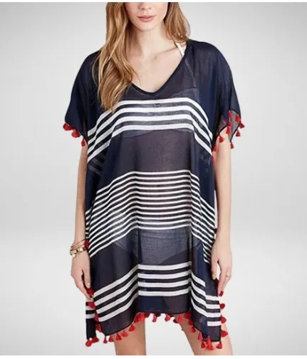 White striped tassel ball beach dress