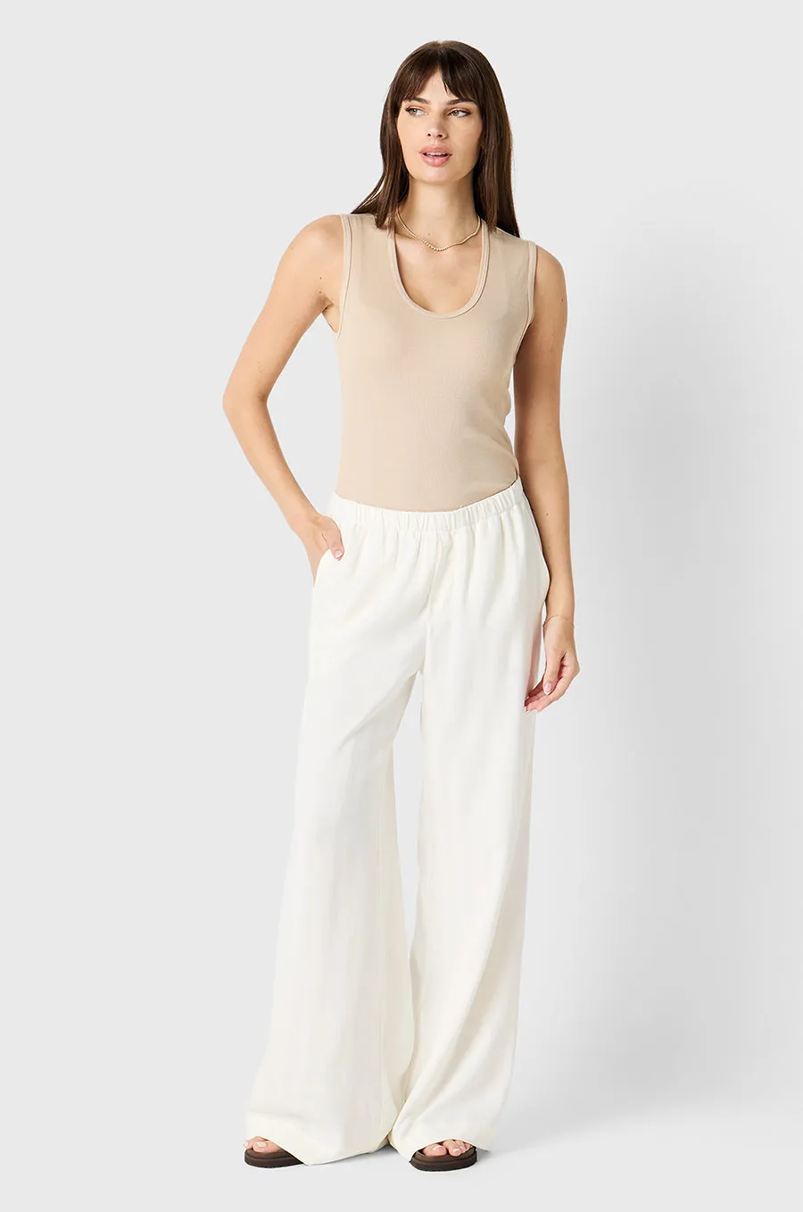 WIDE LEG PANT IN IVORY SATEEN STRIPE