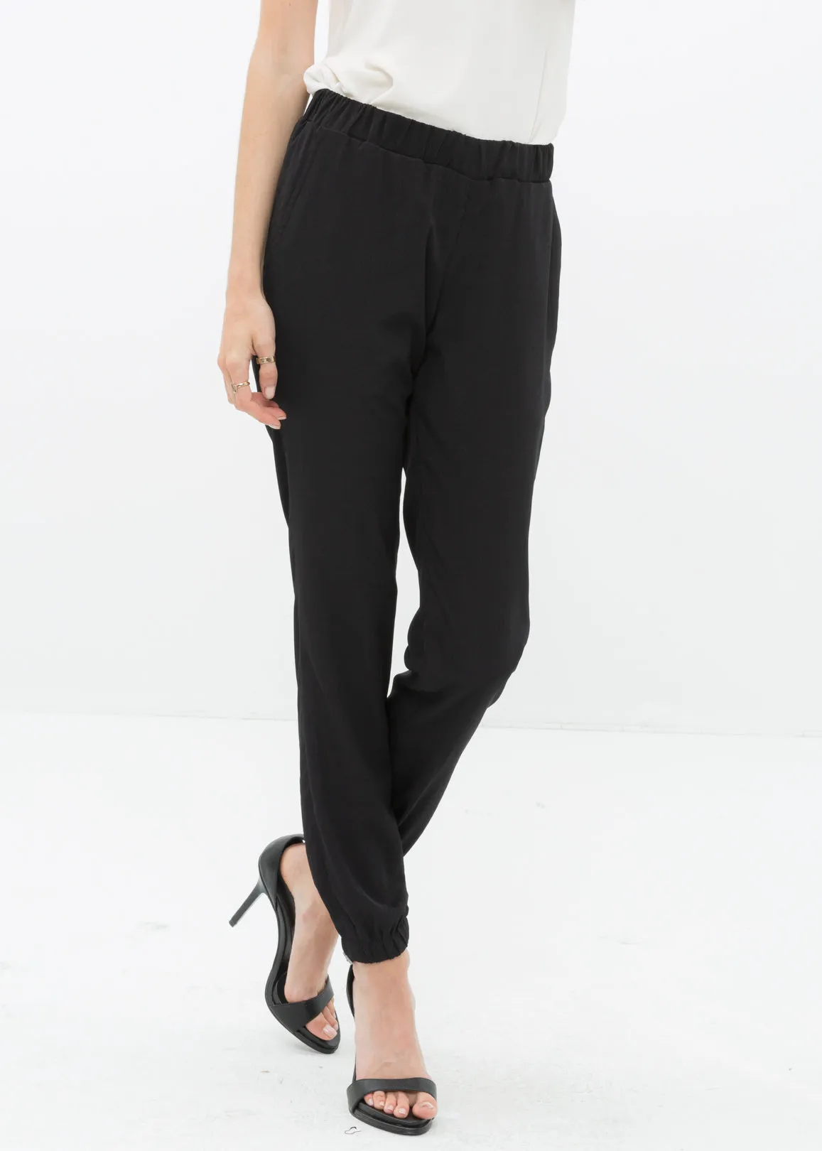 Women's Ankle Cuffed Black Crepe Pants In Black by Shop at Konus