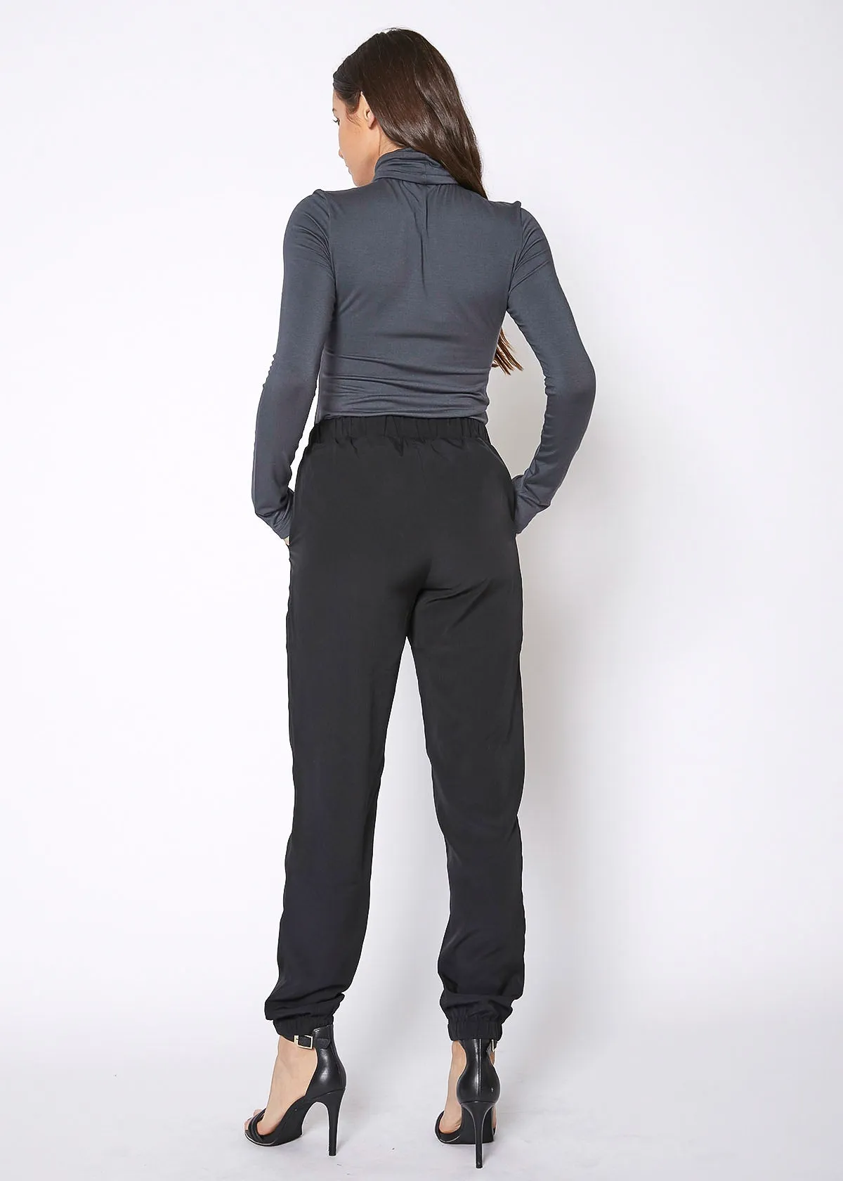 Women's Ankle Cuffed Black Crepe Pants In Black by Shop at Konus