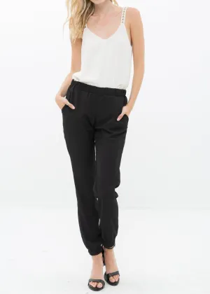 Women's Ankle Cuffed Black Crepe Pants In Black by Shop at Konus