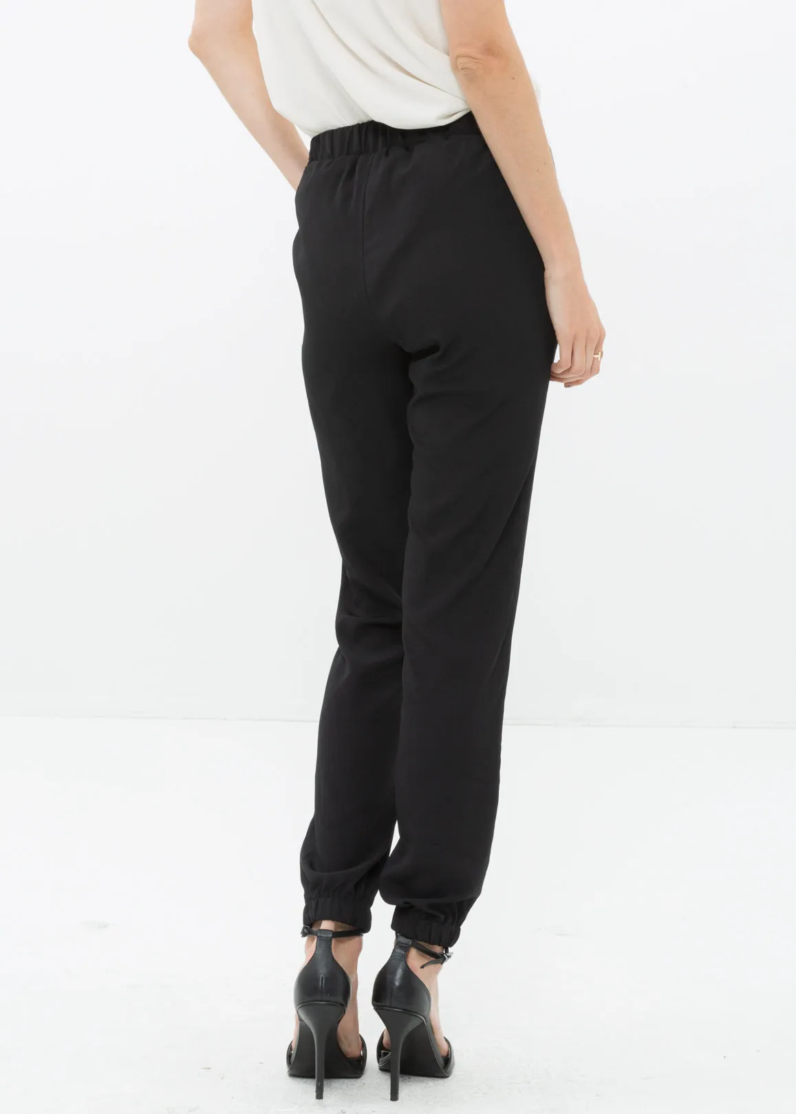 Women's Ankle Cuffed Black Crepe Pants In Black by Shop at Konus