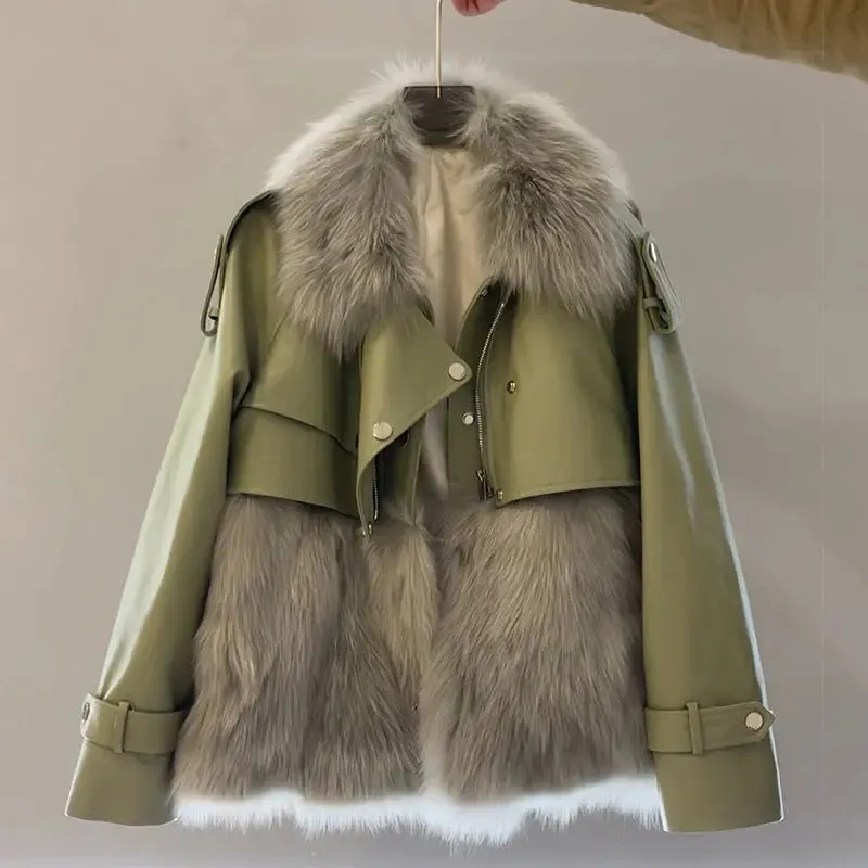 Women's Fashion Personality Stitching Fur Coat