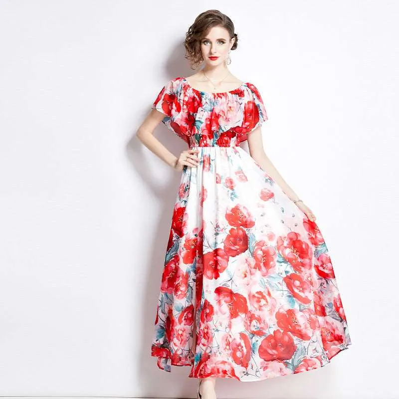 Women's Floral Print Split Chiffon Dress