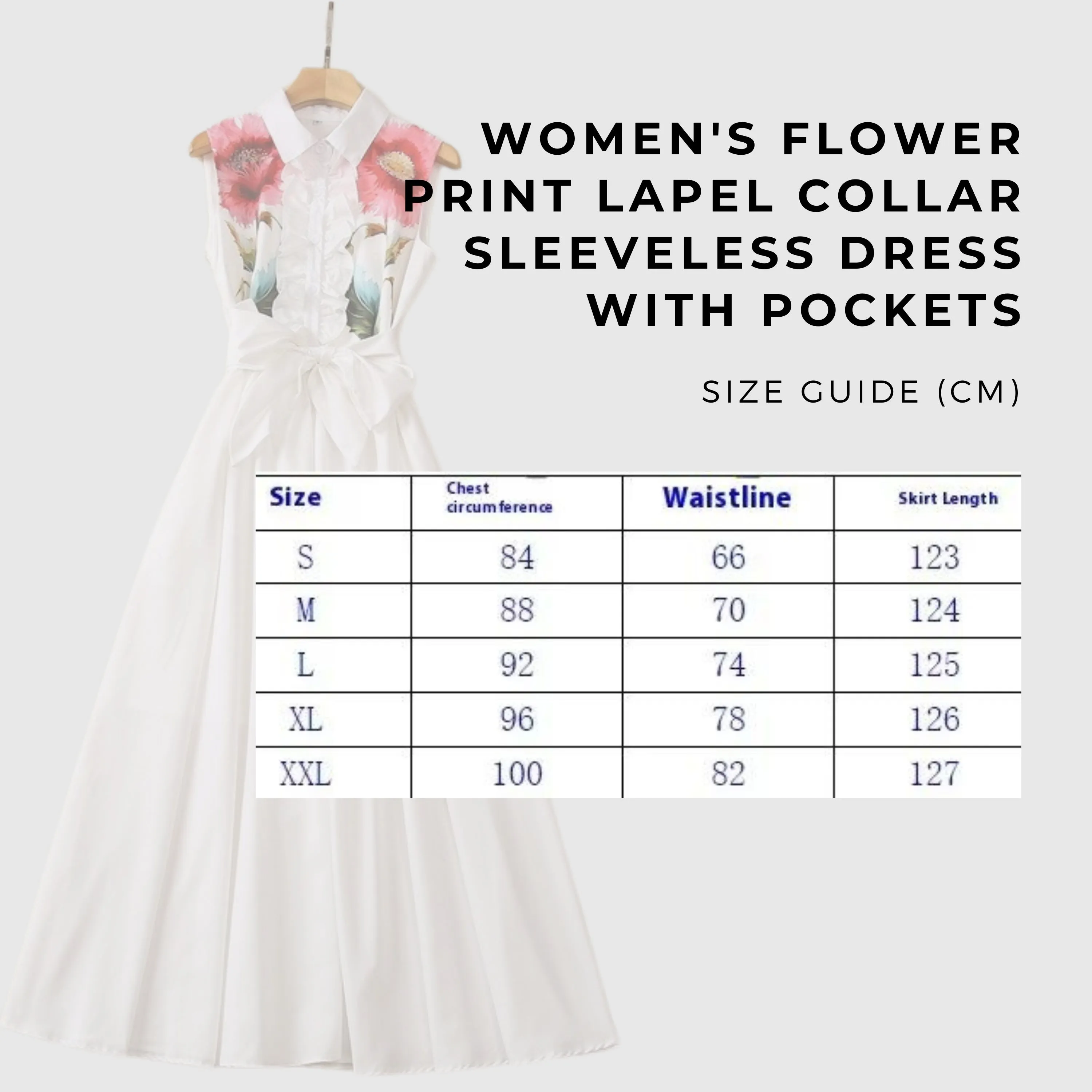 Women's Flower Print Lapel Collar Sleeveless Dress with Pockets