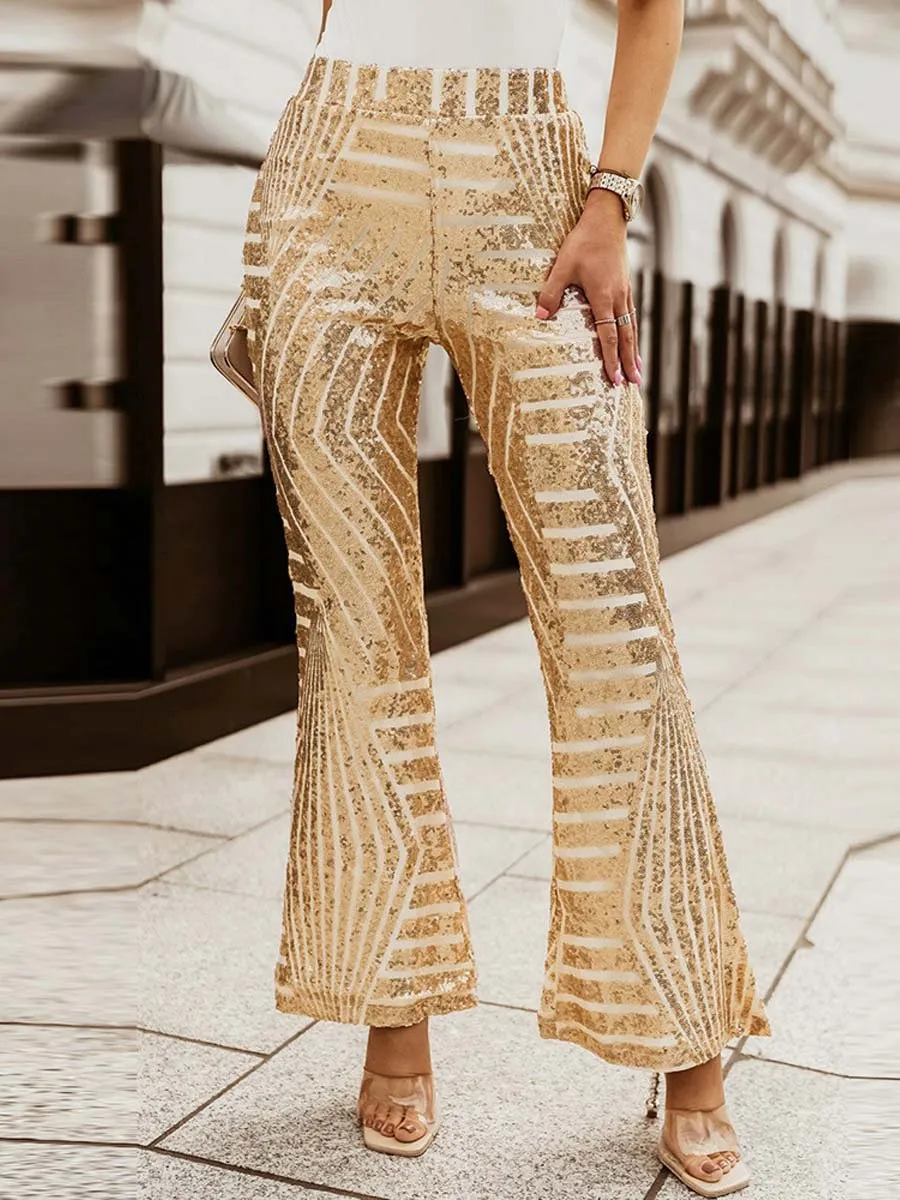 Women's High Waist Loose Straight Wide Leg Sequined Pants