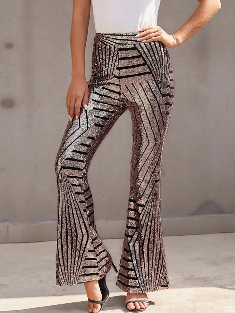 Women's High Waist Loose Straight Wide Leg Sequined Pants