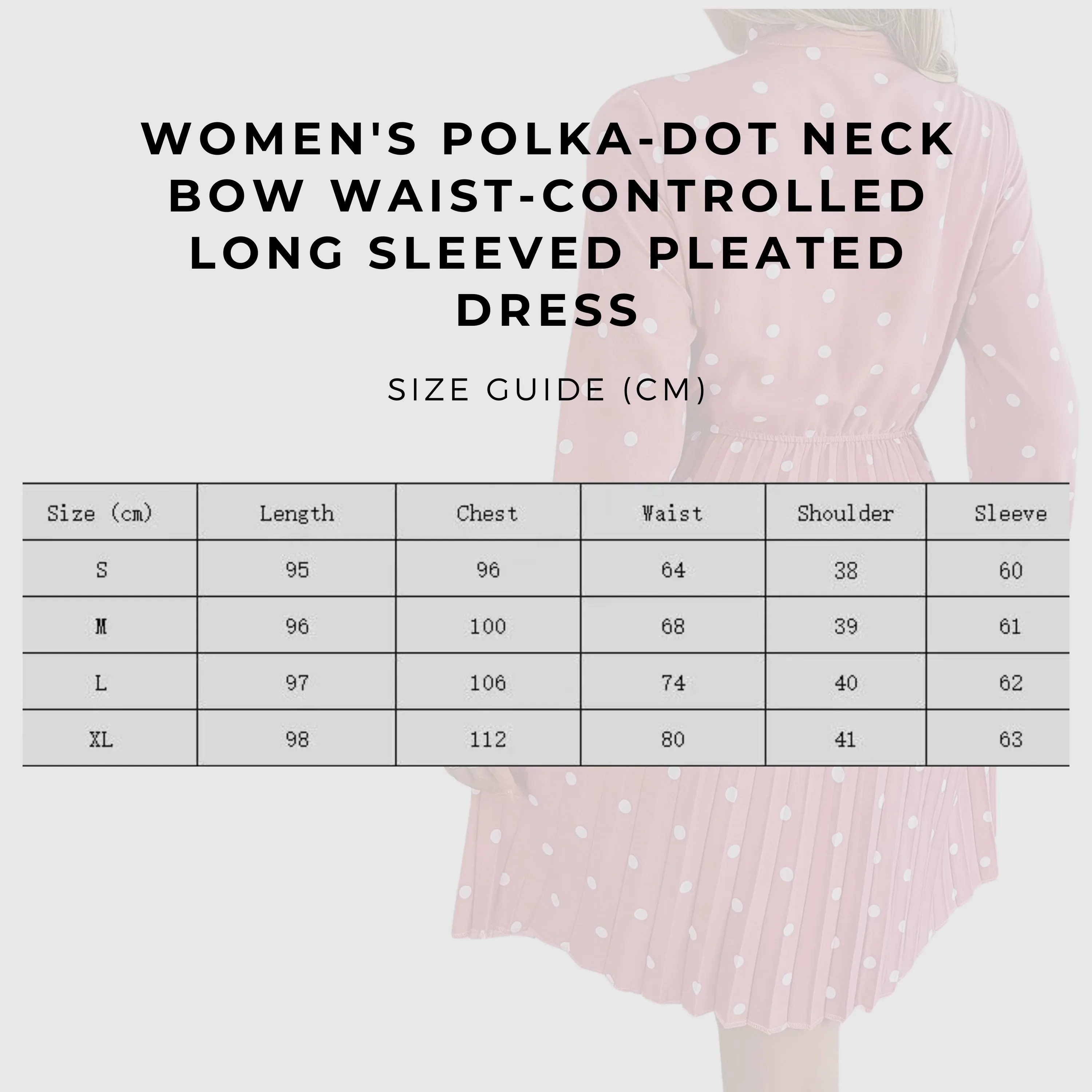 Women's Polka-dot Neck Bow Waist-controlled Long Sleeved Pleated Dress