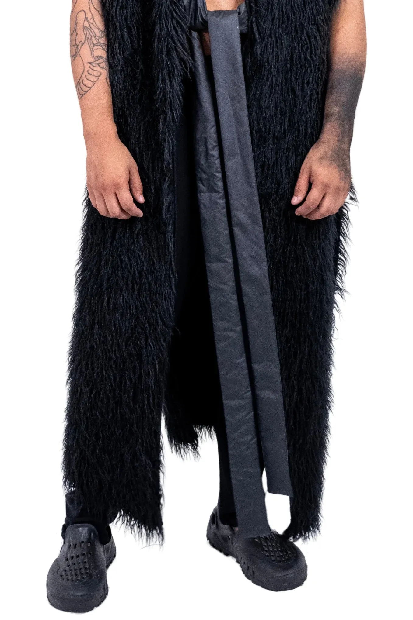 ZHANNAONA - "AGUSTIN" Mongolian Faux Fur Reversible Coat in Black